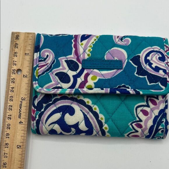 Vera Bradley Waikiki Paisley Teal and Purple Quilted Wallet - Picture 4 of 5